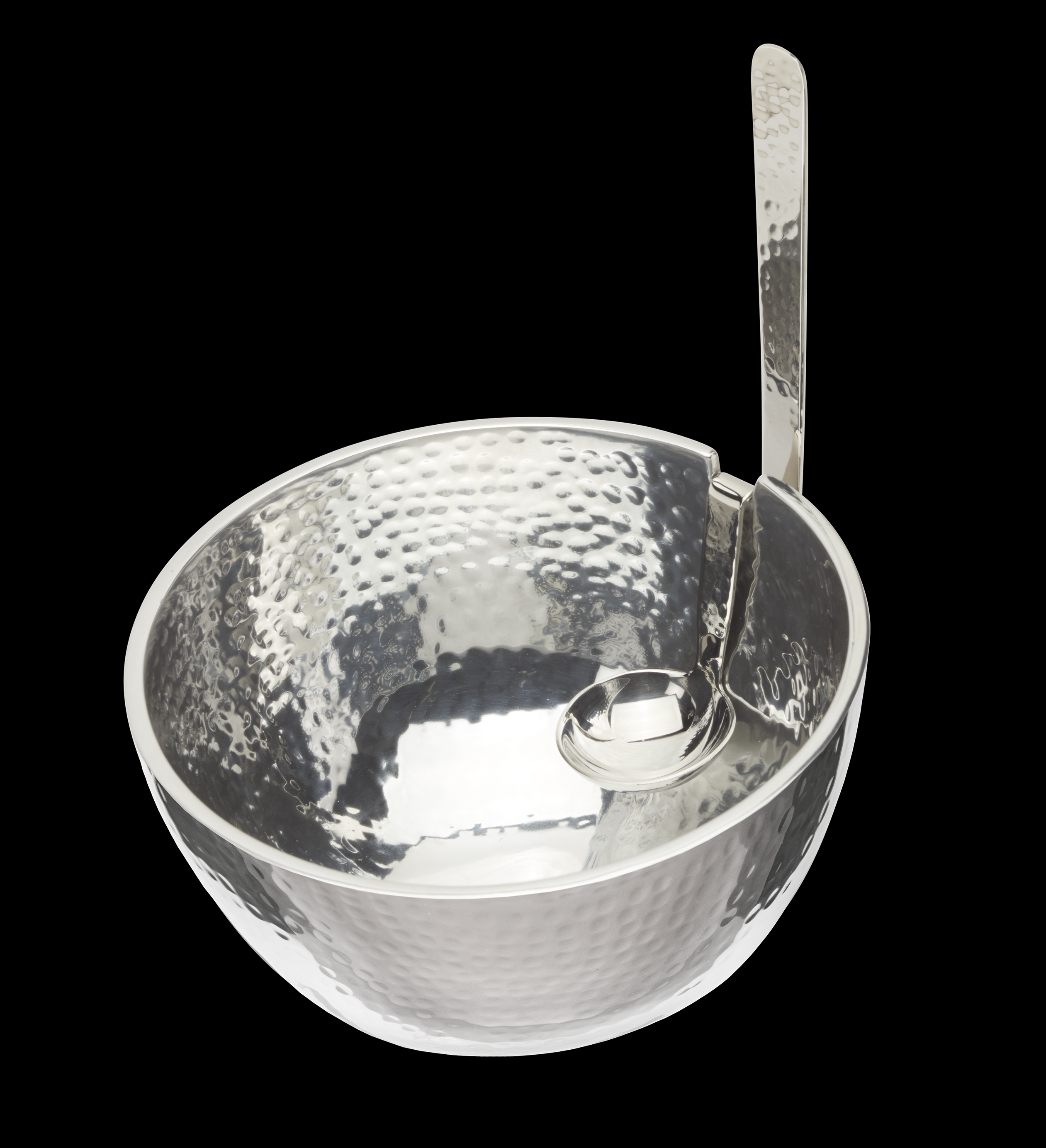 Hammered Silver Benzy Bowl with Spoon - Silver Exterior